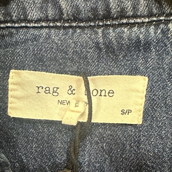 rag & bone Distressed Cropped Denim Shirt Jacket - Indigo Blue - Picture 2 of 5